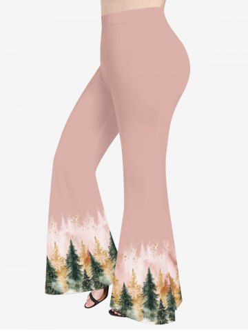 Plus Size Christmas Tree Print Ombre Flare Pants - LIGHT PINK - 4X