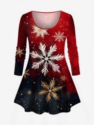 Plus Size Christmas Snowflake Ombre Galaxy Print Long Sleeves T-shirt -  
