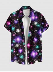 Chemise Manches Longues à Imprimé Etoiles Brillantes Colorée et Galaxie pour Hommes Grande-Taille - Noir XL