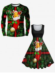 Chaussette de Noël pour Bonbons avec Imprimé Feuilles et Fruits Grande-Taille - Vert 