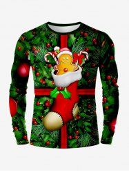 Plus Size Christmas Sock Holy Fruit Leaf Candy Gingerbread Print T-shirt For Men -  