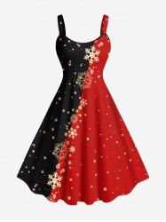 Plus Size Christmas Snowflake Two Tone Colorblock Star Glitter 3D Print Tank Dress -  