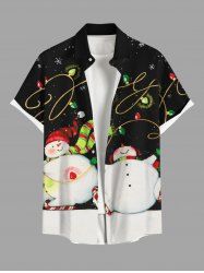 Chemise Bonhomme de Neige Lumière et Flocon de Neige Imprimés en Blocs de Couleurs avec Poche de Grande Taille pour Homme - Noir M