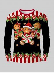 Plus Size Christmas Candy Holy Fruit Gingerbread Star Print T-shirt For Men -  