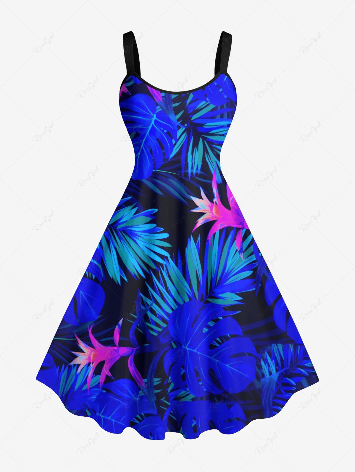 Chic Plus Size Tropical Leaf Flower Print Hawaii Tank Dress  