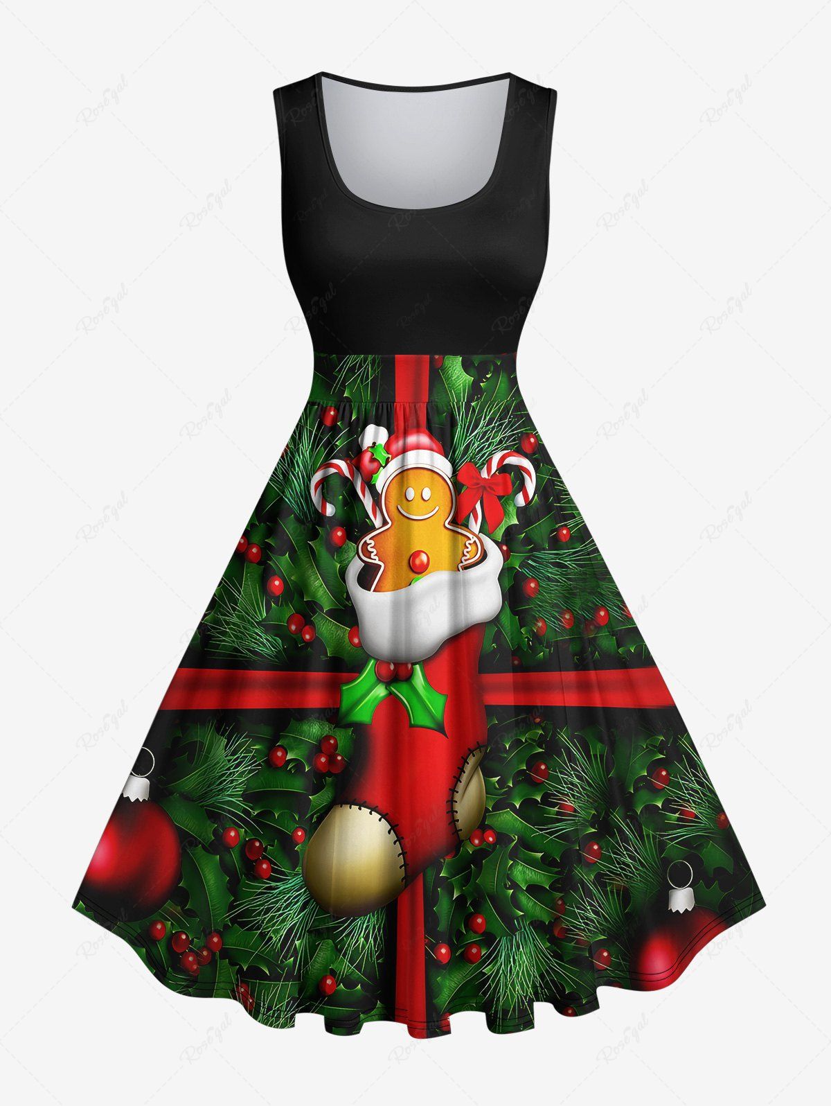 Robe Vintage Feuille Bonbons et Bonbon Imprimés Grande Taille Noir 6X
