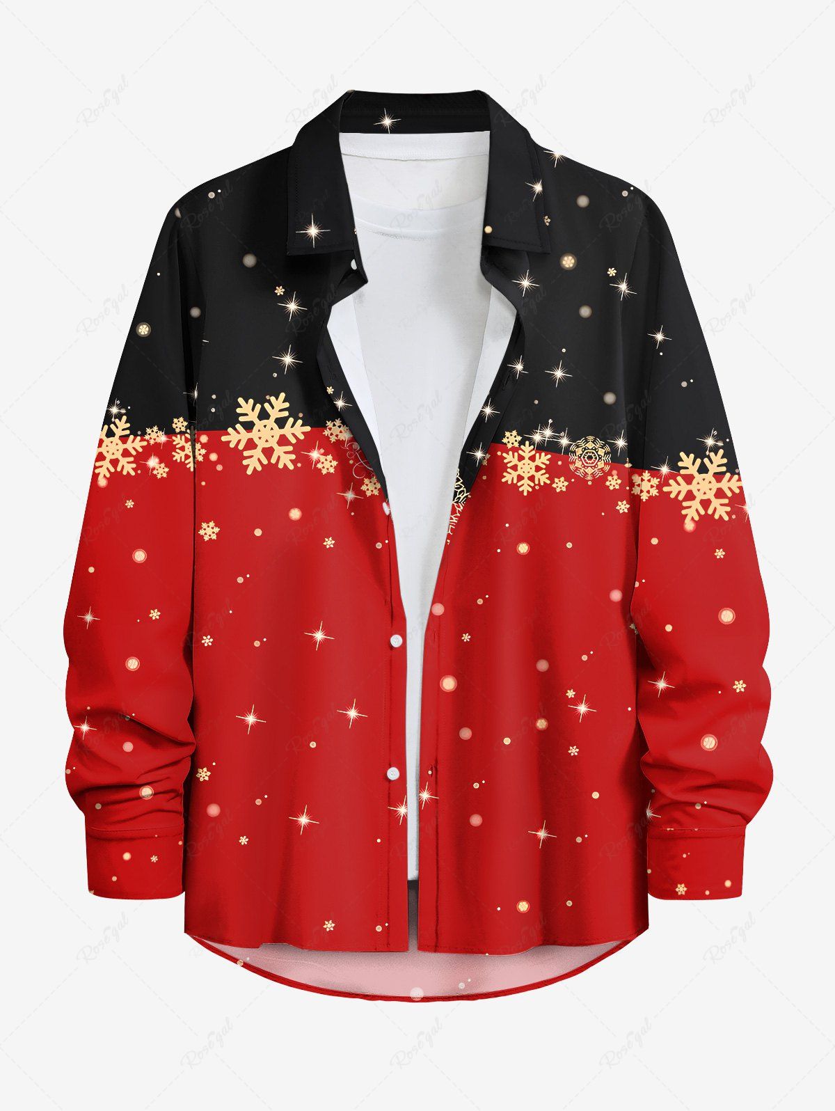 Chemise 3D Etoile Flocon de Neige Noël Imprimés en Blocs de Couleurs avec Poche de Grande Taille à Paillettes Rouge 7XL