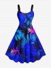 Tenue de Plage à Imprimé Feuilles Tropicales Grande-Taille pour Couples - Bleu 
