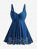Maillot de bain tankini grande taille à découpes florales et panneaux cintrés (bretelles réglables) - Bleu 1X | US 14-16
