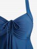 Maillot de bain tankini grande taille à découpes florales et panneaux cintrés (bretelles réglables) - Bleu 1X | US 14-16
