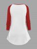 Plus Size Floral Butterfly Cat Print Raglan Sleeves T-shirt -  