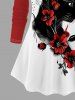 Plus Size Floral Butterfly Cat Print Raglan Sleeves T-shirt -  