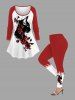 Plus Size Floral Butterfly Cat Print Raglan Sleeves T-shirt -  