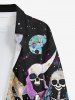 Plus Size Skull Skeleton Moon Planet Galaxy Print Button Long Sleeves Shirt For Men -  