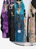 Plus Size Skull Skeleton Moon Planet Galaxy Print Button Long Sleeves Shirt For Men -  