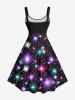 Plus Size Christmas Colorful Glitter Sparkling Stars Galaxy Belt Print A Line Tank Dress -  