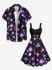 Plus Size Christmas Colorful Glitter Sparkling Stars Galaxy Belt Print A Line Tank Dress -  