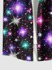 Chemise Manches Longues à Imprimé Etoiles Brillantes Colorée et Galaxie pour Hommes Grande-Taille - Noir XL