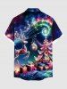 Plus Size Colorful Christmas Tree Elk Gift Ball Galaxy Print Button Pocket Shirt For Men -  
