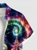 Plus Size Colorful Christmas Tree Elk Gift Ball Galaxy Print Button Pocket Shirt For Men -  