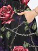 Plus Size Rose Flower Leaf Vine Branch Print Hawaii Valentines Split Pocket  A Line Midi Dress -  