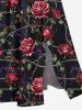 Plus Size Rose Flower Leaf Vine Branch Print Hawaii Valentines Split Pocket  A Line Midi Dress -  