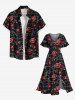 Plus Size Rose Flower Leaf Vine Branch Print Hawaii Valentines Split Pocket  A Line Midi Dress -  