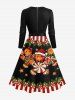 Plus Size Christmas Candy Holy Fruit Gingerbread Star Print Scalloped V Neck Dress With A Belt -  