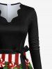 Plus Size Christmas Candy Holy Fruit Gingerbread Star Print Scalloped V Neck Dress With A Belt -  