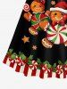 Plus Size Christmas Candy Holy Fruit Gingerbread Star Print Scalloped V Neck Dress With A Belt -  