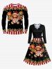 Plus Size Christmas Candy Holy Fruit Gingerbread Star Print Scalloped V Neck Dress With A Belt -  
