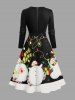 Plus Size Christmas Light Snowman Snowflake Colorblock Print Scalloped V Neck Dress With A Belt -  