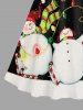 Plus Size Christmas Light Snowman Snowflake Colorblock Print Scalloped V Neck Dress With A Belt -  