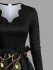 Plus Size Christmas Light Snowman Snowflake Colorblock Print Scalloped V Neck Dress With A Belt -  