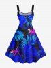 Plus Size Tropical Leaf Flower Print Hawaii Tank Dress -  