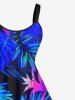 Plus Size Tropical Leaf Flower Print Hawaii Tank Dress -  