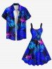 Plus Size Tropical Leaf Flower Print Hawaii Tank Dress -  