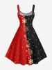 Plus Size Christmas Snowflake Two Tone Colorblock Star Glitter 3D Print Tank Dress -  
