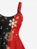 Plus Size Christmas Snowflake Two Tone Colorblock Star Glitter 3D Print Tank Dress -  