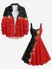 Plus Size Christmas Snowflake Two Tone Colorblock Star Glitter 3D Print Tank Dress -  