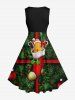 Plus Size Christmas Sock Holy Fruit Leaf Candy Gingerbread Print 1950s Vintage Dress -  