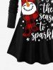 Plus Size Christmas Snowman Snowflake Hat Scarf Print T-shirt -  
