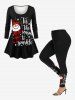 Plus Size Christmas Snowman Snowflake Hat Scarf Print T-shirt -  