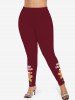 Plus Size Christmas Hat Gingerbread Holy Fruit Leaf Letters Print Leggings -  