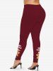 Plus Size Christmas Hat Gingerbread Holy Fruit Leaf Letters Print Leggings -  