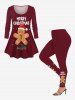 Plus Size Christmas Hat Gingerbread Holy Fruit Leaf Letters Print T-shirt -  