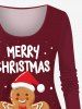 T-shirt Imprimé Feuilles et Lettre Noël Grande Taille - Rouge foncé 6X
