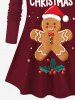 T-shirt Imprimé Feuilles et Lettre Noël Grande Taille - Rouge foncé 6X