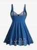Plus Size Cut Out Flowers Cinched Panel Tankini Swimsuit(Adjustable Shoulder Strap) -  