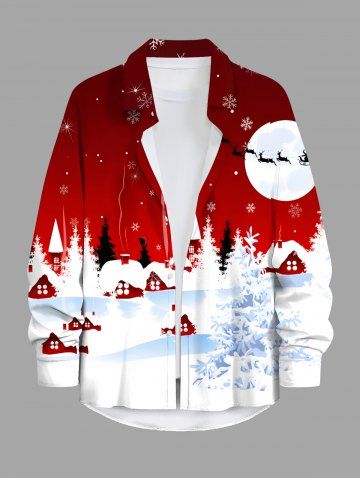 Plus Size Christmas Tree Moon Elk Snowflake Print Buttons Pocket Shirt For Men - MULTI-A - 5XL